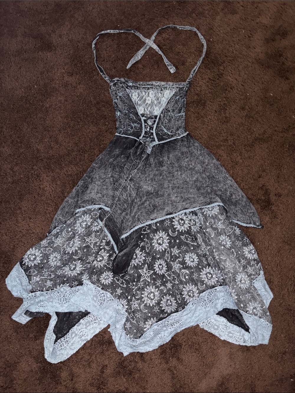 Black and White Lace Halter-Style Formal Dress